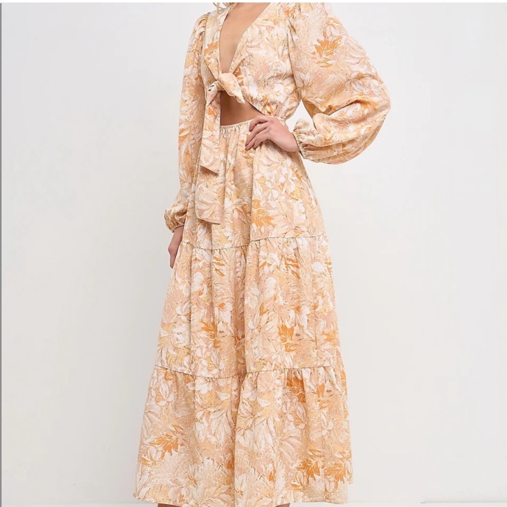 Free The Roses Bohemian Tie Front Maxi Dress tiered tie front cut out L